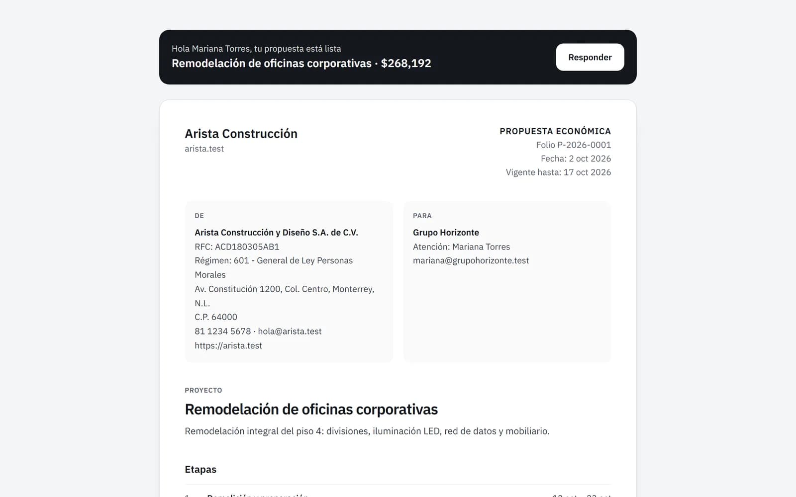 Propuesta web de Miralotu con la marca de la empresa